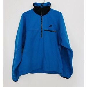 Vintage Nike FIT Fleece Pullover Medium Blue Black Swoosh 90s Techwear Taiwan